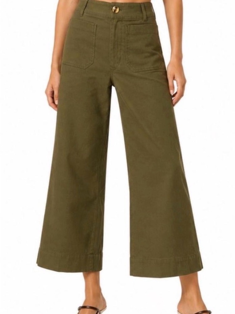 Anthropologie Maeve Colette Wide-Leg High-Rise Crop Jeans in Olive Green